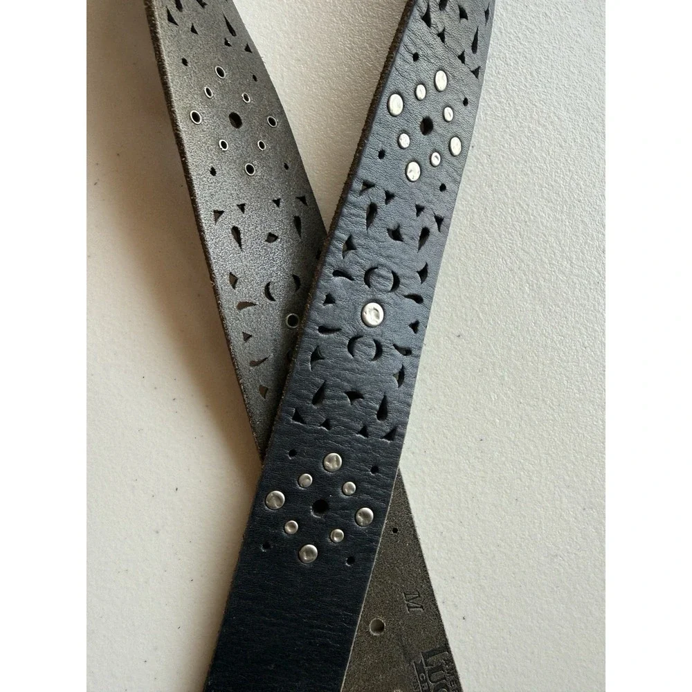 Lucky Brand Leather Hip Belt M 34 Black Studded Cutout Wide Western Boho